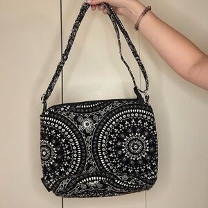 Vera Bradley Black and White Shoulder Bag with Intricate Design